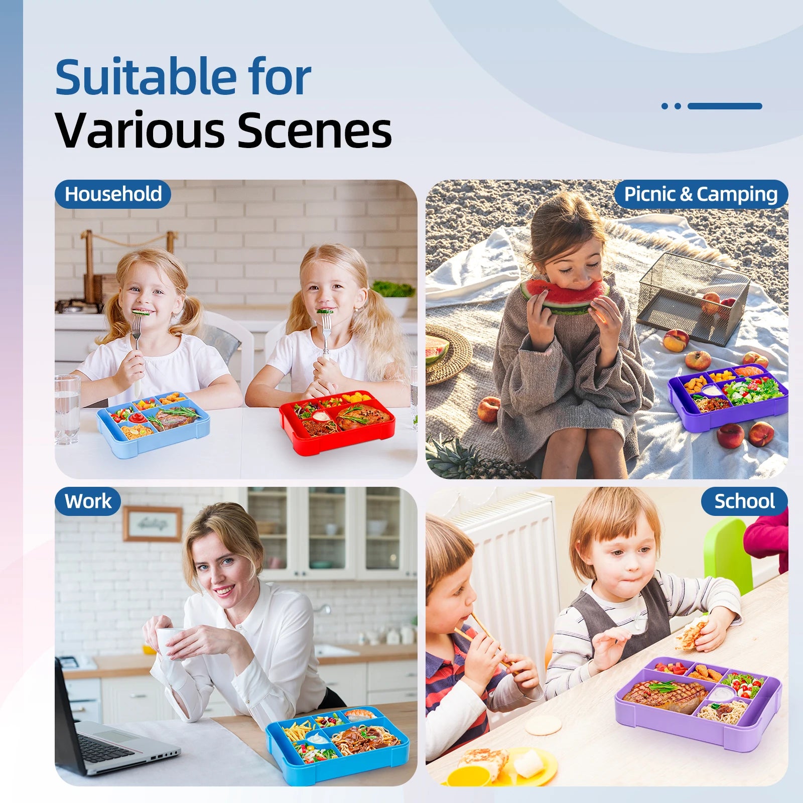 1330ml Adorable Pattern Kids Portable Divided Lunchbox - Hiddengem