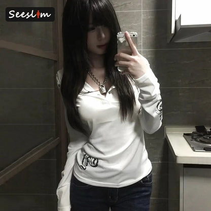 Seeslim Hooded Print Letter Graphic T Shirts - Hiddengem