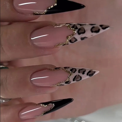 24Pcs Almond Press on Fake Nails 3D Flower - Hiddengem