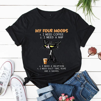 My Four Moods Lazy Cat Anime Tops Short Sleeves - Hiddengem