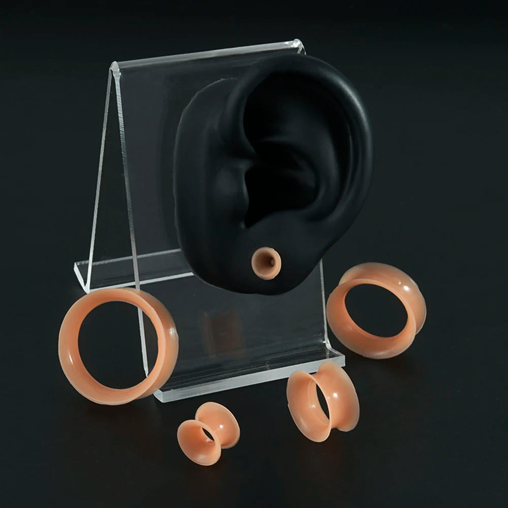 Pair Skin Thin Soft Flexible Ear Tunnels Double Flare Ear Plugs - Hiddengem