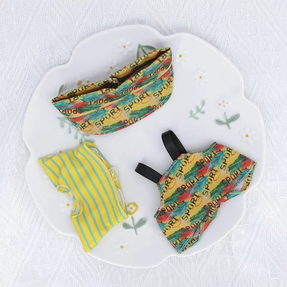 Labubu Clothing 15/17cm Fashion Printed Pants Fabric Clothing Cute Fashion Hat Overalls Toy For Labubu Accessories Birthday Gift