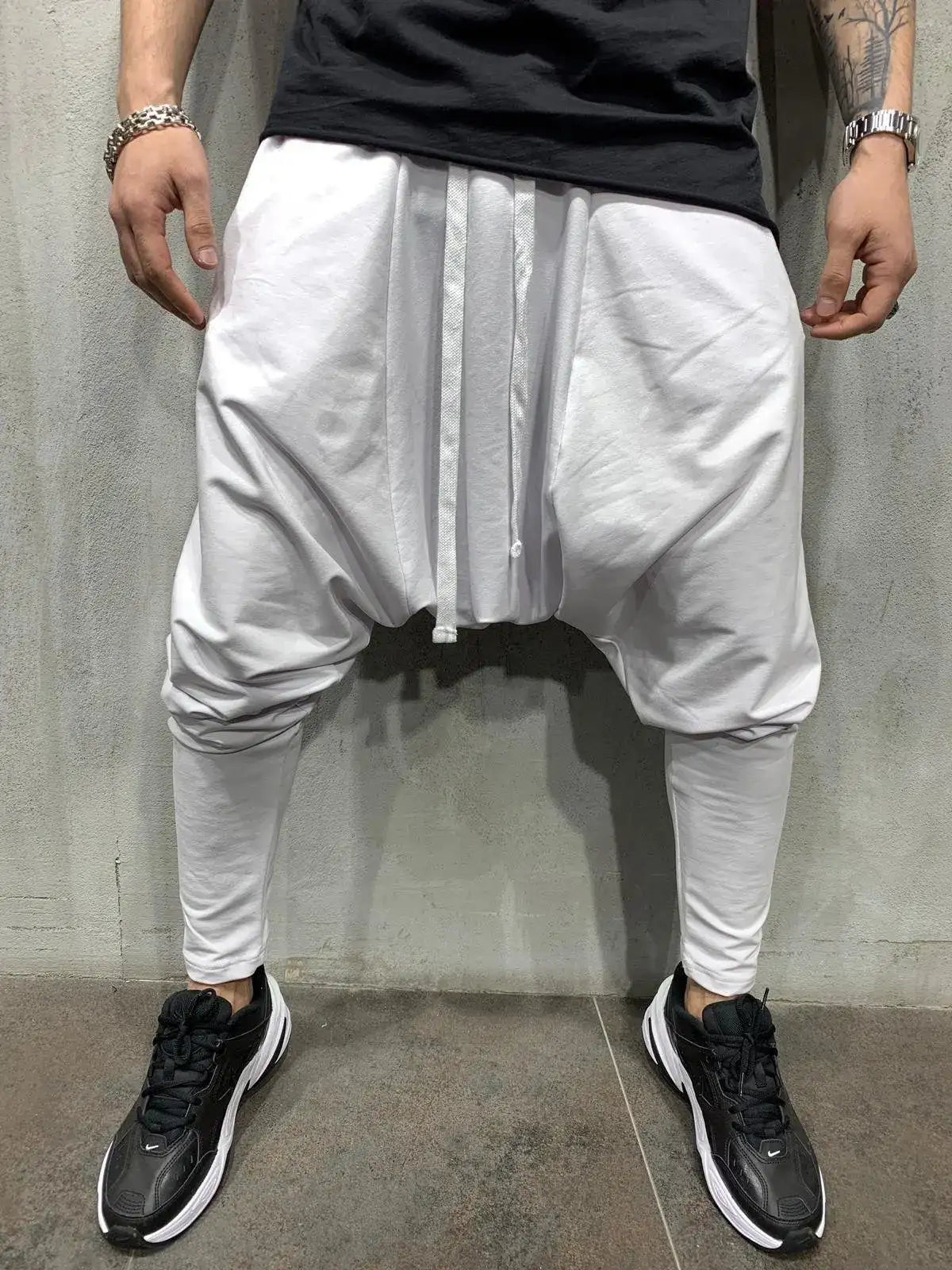 Men's Hip Hop Pants Casual Jogging Harem Pants Drop Crotch Loose Baggy Black Green White Streetwear Men