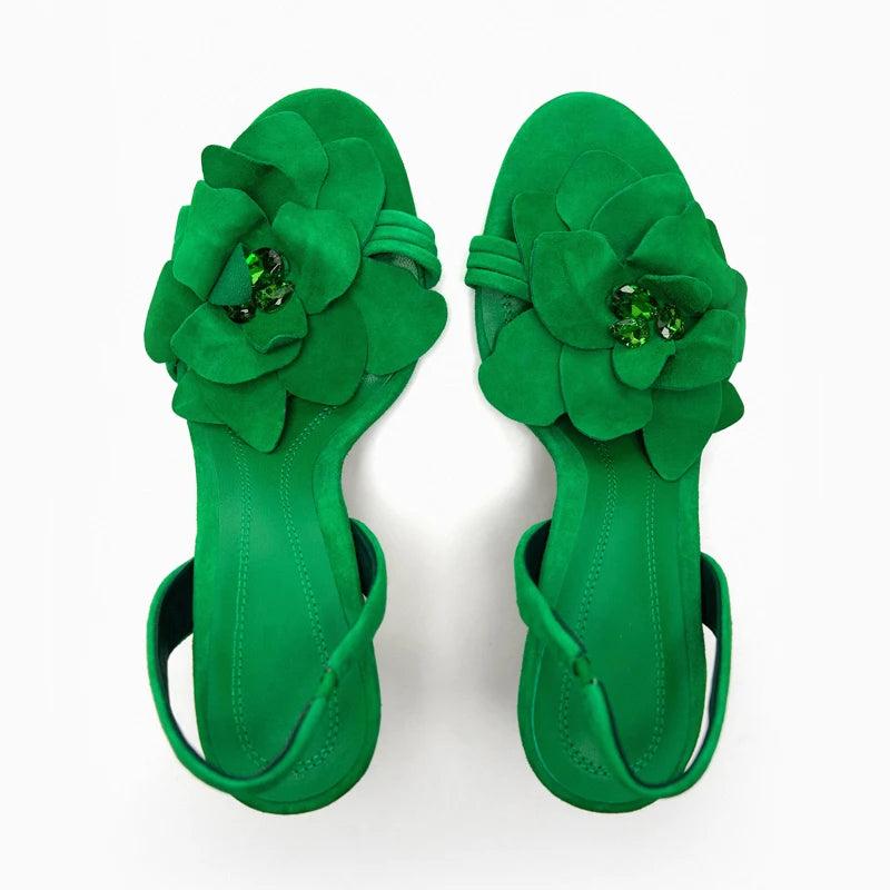 Pink Flower Decorated Goat Leather heels - Hiddengem