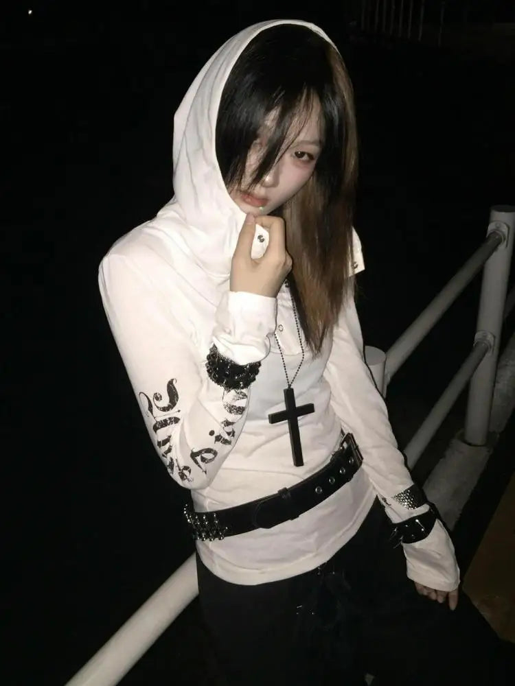 Seeslim Hooded Print Letter Graphic T Shirts - Hiddengem