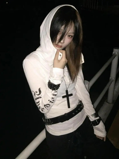 Seeslim Hooded Print Letter Graphic T Shirts - Hiddengem