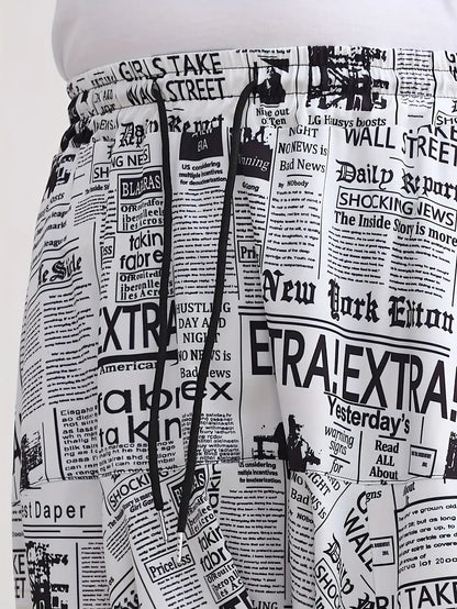Men's newspaper printing - ultra loose jogging pants