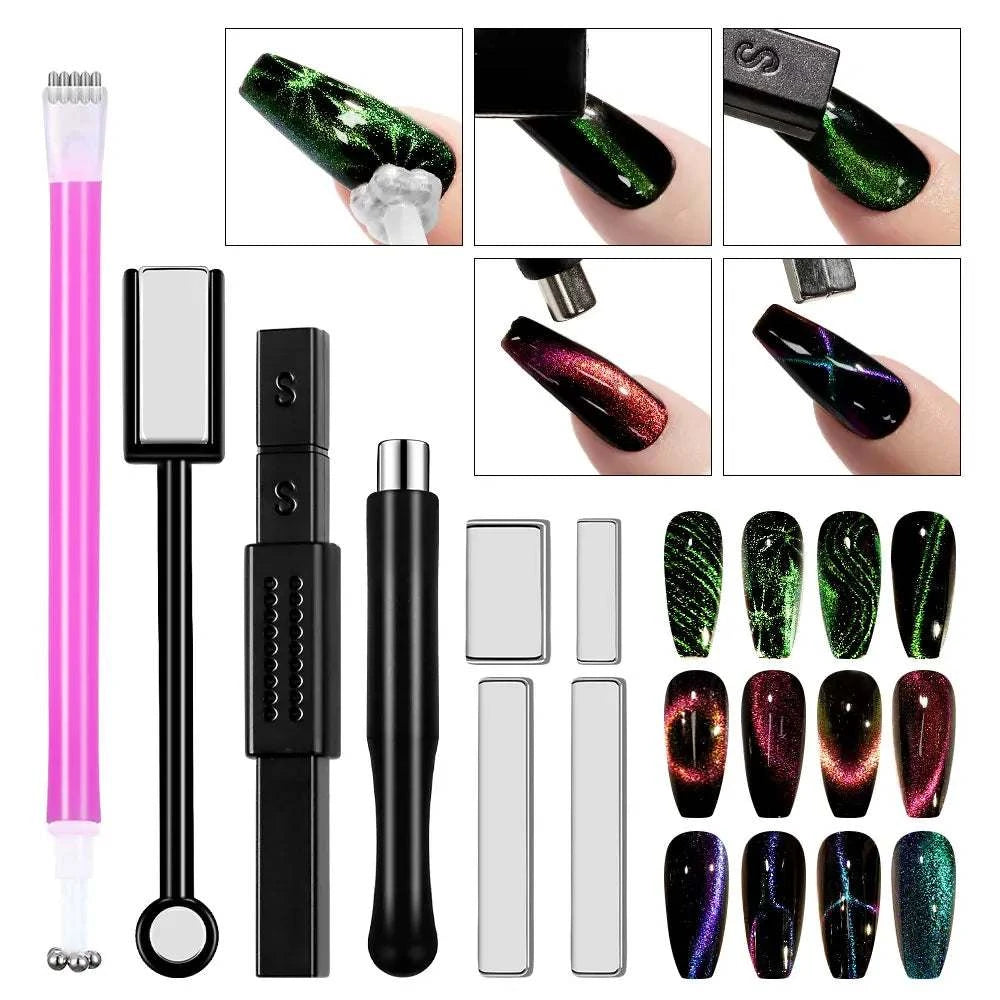 Nail Art Magnetic Stick Wand Pen Kit for 3D Cat Eye Gel Painting Nails - Hiddengem