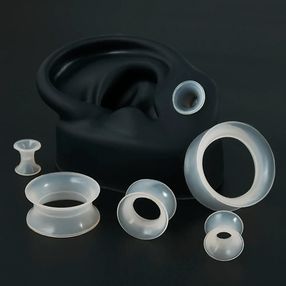 Pair Skin Thin Soft Flexible Ear Tunnels Double Flare Ear Plugs - Hiddengem