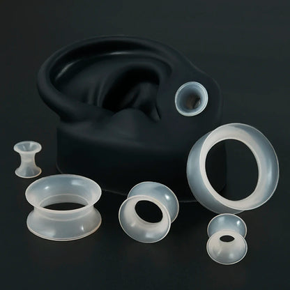 Pair Skin Thin Soft Flexible Ear Tunnels Double Flare Ear Plugs - Hiddengem