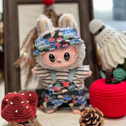 Labubu Clothing 15/17cm Fashion Printed Pants Fabric Clothing Cute Fashion Hat Overalls Toy For Labubu Accessories Birthday Gift
