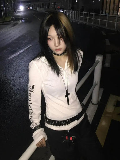 Seeslim Hooded Print Letter Graphic T Shirts - Hiddengem