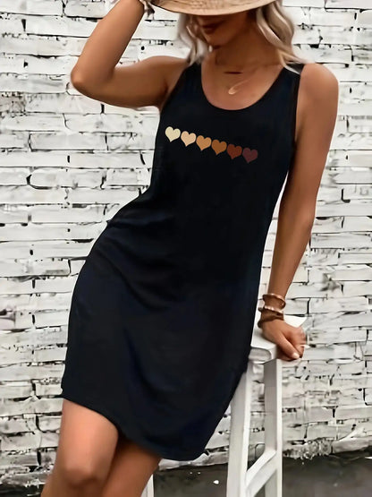 heart printed black sleeveless vest dress punk style - Hiddengem