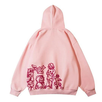 Autumn/Winter Graffiti Street Pink pullover hoodie - Hiddengem