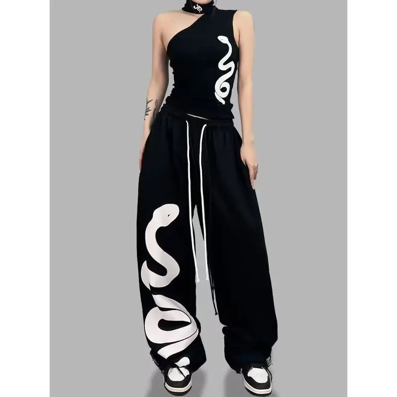 Women's Black hip-hop loose waist large