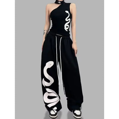 Women's Black hip-hop loose waist large