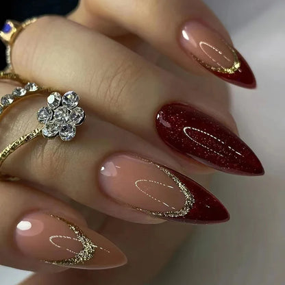 24Pcs Almond Press on Fake Nails 3D Flower - Hiddengem