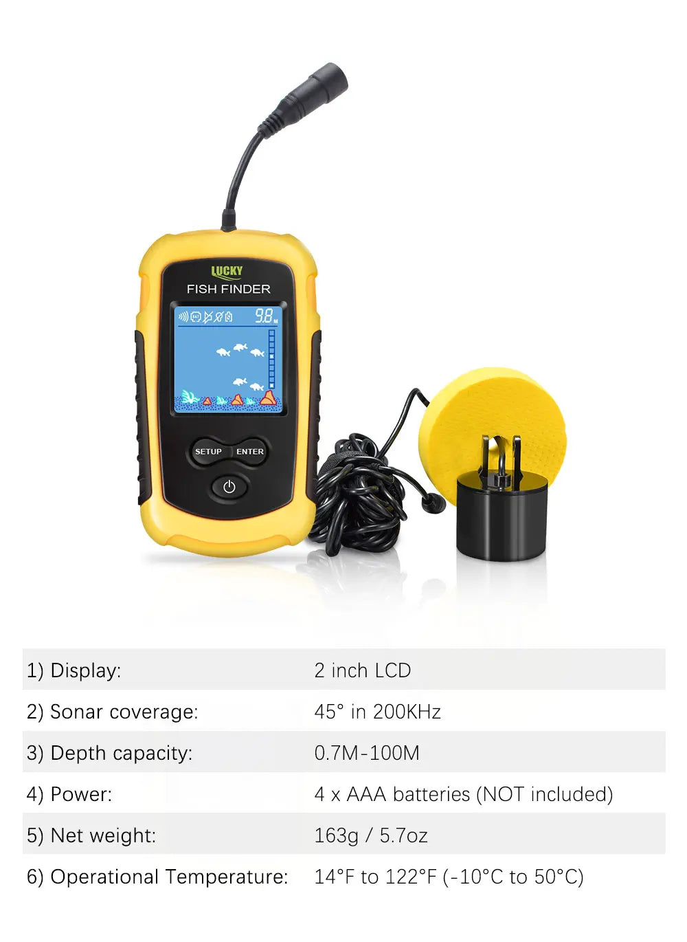 FFC1108-1 Alarm 100M Portable Sonar Fish Finders 45 degrees - Hiddengem