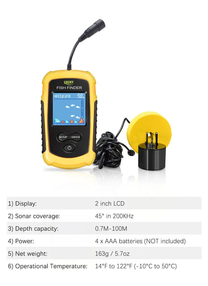 FFC1108-1 Alarm 100M Portable Sonar Fish Finders 45 degrees - Hiddengem