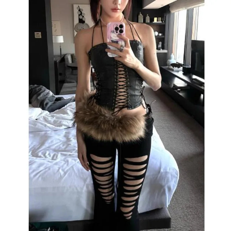 Black Hollow Camisole with Strap - Hiddengem