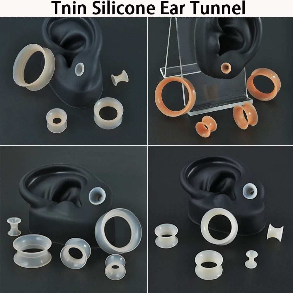 Pair Skin Thin Soft Flexible Ear Tunnels Double Flare Ear Plugs - Hiddengem