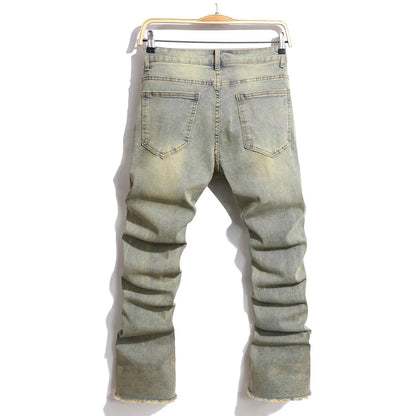 Streetwear Retro Style Men Ripped Spliced Slim Jeans