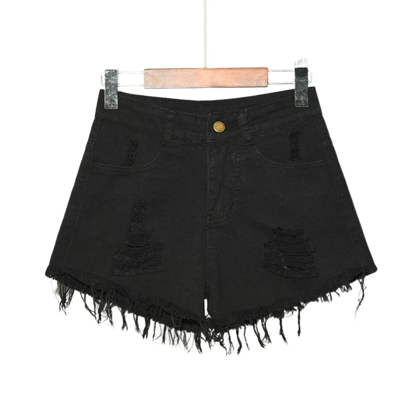 Hole Irregular Large Size Denim High Waisted Shorts - Hiddengem