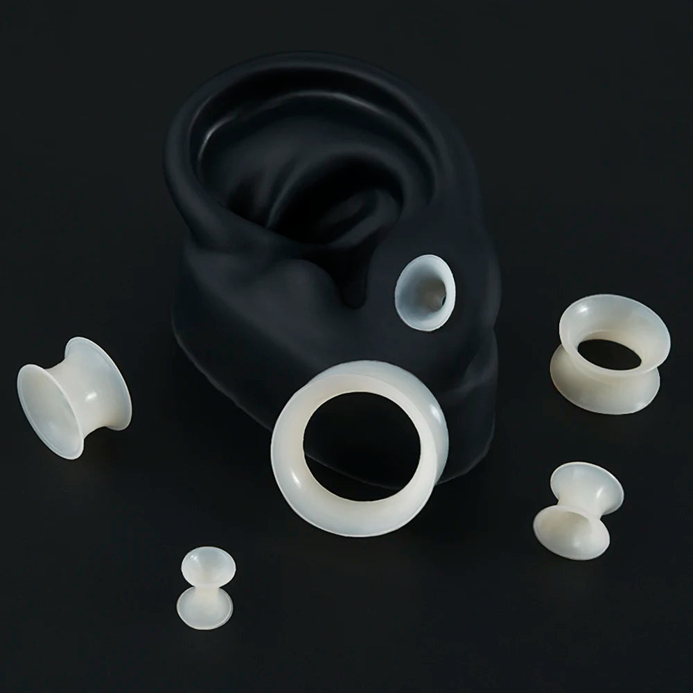 Pair Skin Thin Soft Flexible Ear Tunnels Double Flare Ear Plugs - Hiddengem