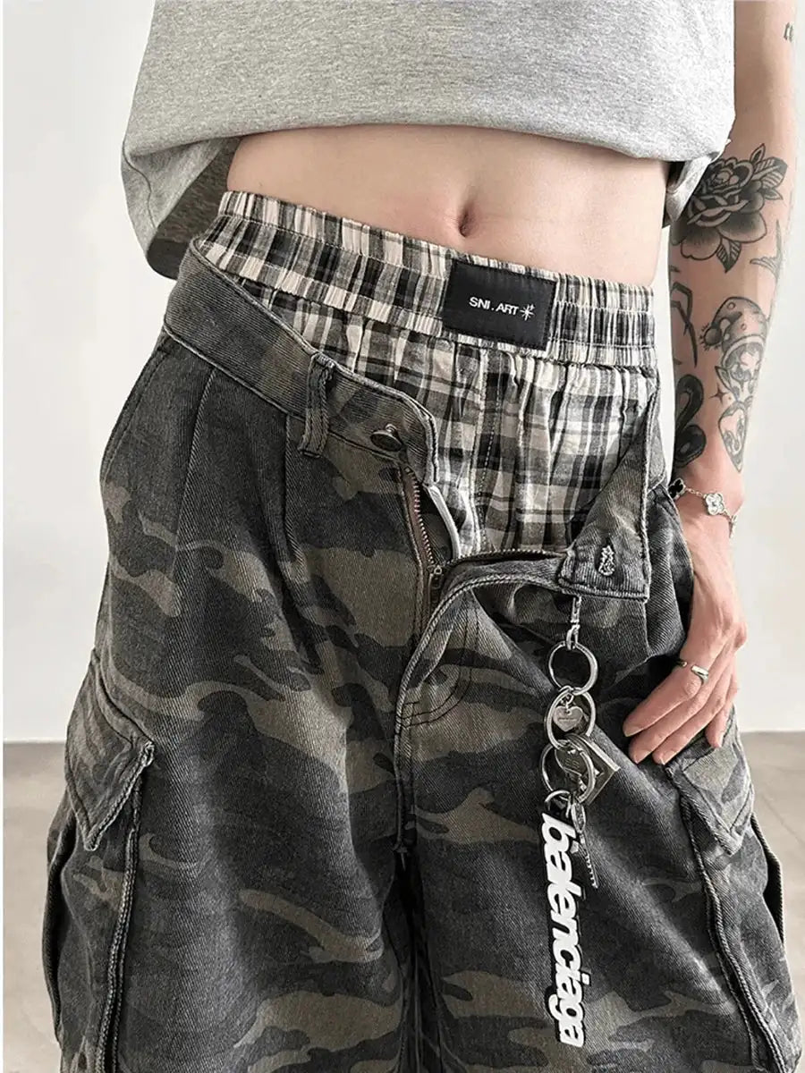 REDDACHiC Men Camouflage Denim Shorts Distressed