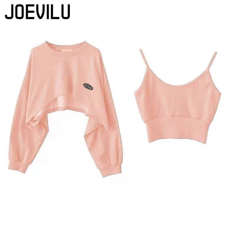 Oversized Crop Sweatshirt and Spaghetti Strap - Hiddengem