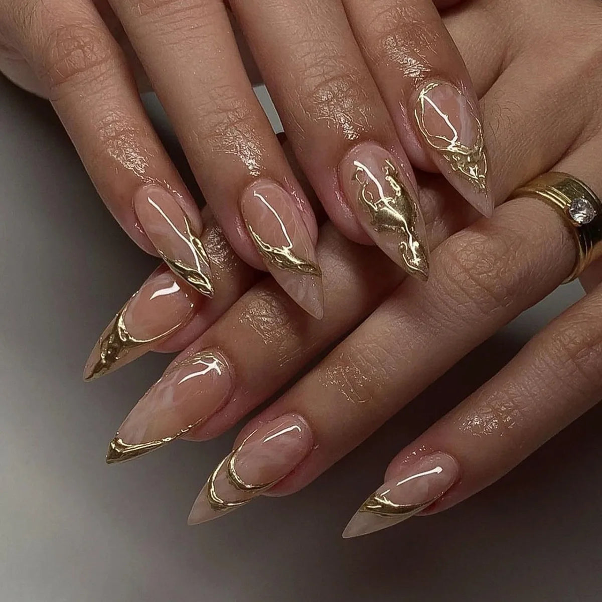 24Pcs Almond Press on Fake Nails 3D Flower - Hiddengem