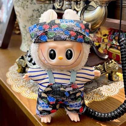 Labubu Clothing 15/17cm Fashion Printed Pants Fabric Clothing Cute Fashion Hat Overalls Toy For Labubu Accessories Birthday Gift