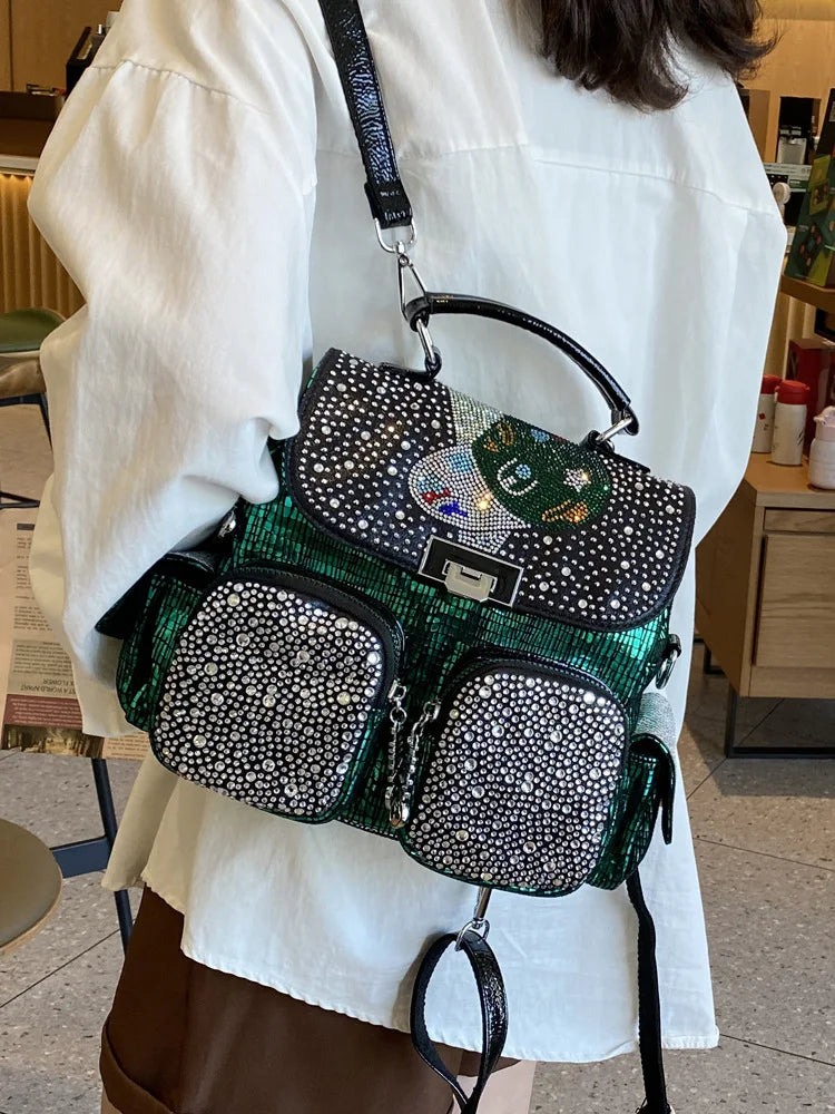 Backpack Shoulder Bag  Diamond Leather - Hiddengem