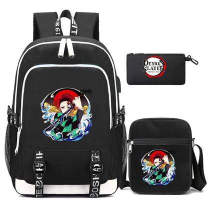 Demon Slayer Backpack Set - 3PC Anime School Bag Collection - Hiddengem