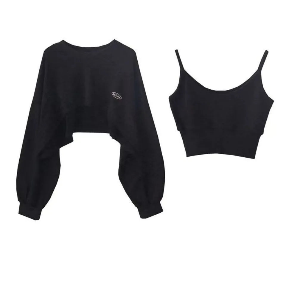 Oversized Crop Sweatshirt and Spaghetti Strap - Hiddengem